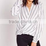OEM Service New Model Fashion White Wrap Blouse thumbnail-3