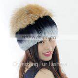 CX-C-244C Ladies Fashion In Stock Hats Rex Rabbit Fur And Sliver Fox Fur Hat Cap thumbnail-5