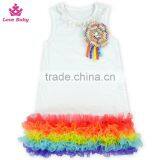 Summer Girls Sleeveless White Above Knee Dress With Colorful Rainbow Tulle Hem thumbnail-6