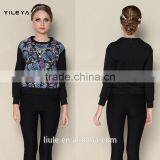 Latest Black Long Sleeve Floral Printing Women Designer Blouse Patterns thumbnail-1
