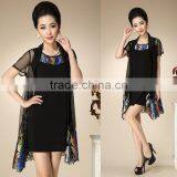 Middle Age Woman Fashion False Two-pieces Dress thumbnail-1
