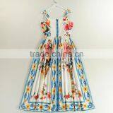 Ladies Bright-coloured Button-up Peony Printing Princess Straps Dress With Zipper Back thumbnail-3