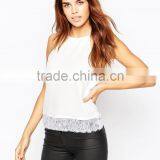 2016 Guangzhou Shandao Supplier New Arrivals Beautiful Summer Fashion Women Sexy Spaghetti Strap White Slim Lace Tops thumbnail-2