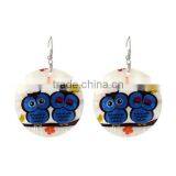 Silver Tone Hook Round Multicolor Flower Halloween Owl Pattern Fashion Shell Dangle Earrings 6.5cmx4.5cm thumbnail-1
