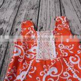 Wholesale Girls Orange Damask Printed Knit Cotton Summer Newborn Infant Baby Romper thumbnail-5