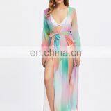 Plunging M-Slit Self Tie Chiffon Bikini Cover Up Beach Dress thumbnail-5