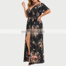 A-line Floral Printing Chiffon Woman Dress Summer Long Dresses Plus Size Women Clothing Maxi Casual Dress thumbnail-2