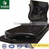 Stone Carving Flower and Crosscolor Monument Slab Shanxi Black Absolut Tombstone Cheap Granite thumbnail-4