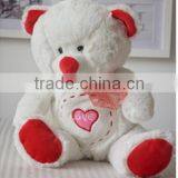 Plush Toy Bear Embroided Red Heart/Soft Bear Toy Sitting High 26cm With Red Nose/Soft Stuffed White Bear With Red Slik Bow thumbnail-1
