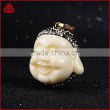 Nepal Style Imitation Ox Bone Buddha Pendants, Handmake Carved Buddha Pendant, Smile Buddha Head Bead thumbnail-1