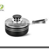 Black Aluminum Non-stick Saucepan Milk Pot Cooking Pot Cookware Glass Lid Bakelite Handle with Carved Line
