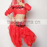 arabic golden coins red belly dance costume children belly dance costumes