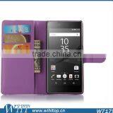New Arrival Litchi Leather Wallet Flip Stand Pouch Cover Case for Sony Xperia Z5 thumbnail-2