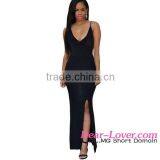 Pink Latest Halterneck Lace Trim Ladies Long Evening Party Wear Gown thumbnail-5
