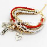 Fashion Women Multilayer Braided Leather Heart Charm Bracelet
