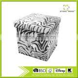 Modern Designe White & Black Printed Suede Ottoman With Storage thumbnail-1
