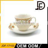 Gold Flower Edge Classical Shape Luxury Style Porcelain Coffee Cup and Saucer Set