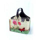 Set Of 2 Faux Leather Magazine Holder Racks Top Handle, Silver Buckles thumbnail-2