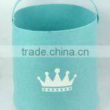 Mini Blue Felt Laundry Storage Basket With Handle (Medium) thumbnail-1