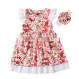 Wholesale Fashion Baby Girls Vintage Floral Dress Boutique Kids Flower Cotton Ruffle Summer Dresses Frocks Designs thumbnail-5