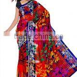 Flower Printed Black & Red Glamour Saree With Blouse thumbnail-2