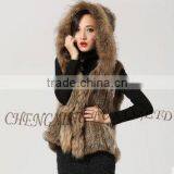 CX-G-B-216 New Style Short Raccoon Fur Trim Knitted Rabbit Fur Coat Hood thumbnail-2