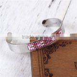 Titanium Steel Seed Beads Open Cuff Bangles Bracelets Silver Tone Deep Pink thumbnail-2