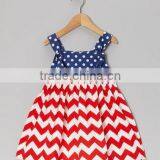 High Quality Blue Red Smocked Dress Sleeveless Baby Girl Dress for July 4th Girls Wholesale Boutique Clothing Dress