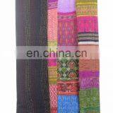 Indian Handmade Silk Saree Fabric Patchwork Kantha Quilt Queen Bedding Throw Reversible Bedspread thumbnail-5