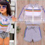 2019 Hot Summer New Girls' Clothing Sets Sun Protection Tops +Solid Shorts +Solid Vest Outfits Set KIds Children Cloth thumbnail-1