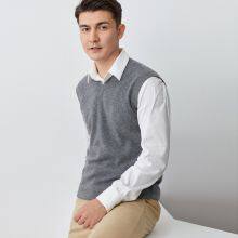 Men's Wool Cashmere Solid V-Neck Sleeveless Pullover Sweater Sale