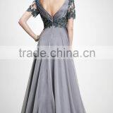 Autumn Style Elegant V-Neck Smooth Lace Short Sleeve Floor Length Evening Gown thumbnail-3