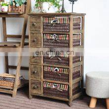 Retro Bedside Table Drawer Cabinet Storage Storage Rattan American Pastoral Wind Multifunctional Multilayer Locker thumbnail-5