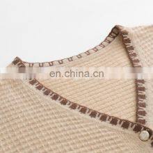 Autumn Ladies Cardigan Sweater Fancy Black Short Sleeves V-Neck Casual Knitted Cashmere Material With Pockets Decoration thumbnail-3