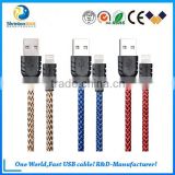 High purity oxygen-free copper core Remax 2.1A 1M for iphone5/6 2 in 1 usb cable braided