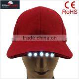 100% Cotton 6 Panels Red Cap With Built-in LED Light thumbnail-3