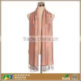 Beautiful Feather Print Jacquard 100% Acrylic Pink Scarf With Tassel