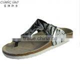 2016 New Style Women Cork Slipper Black Ground Has White Printed With Hasps Fashion Cork Slipper