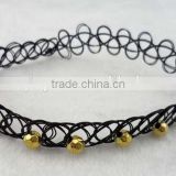 Black elastic nylon rope with gold round beads choker necklace