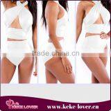 2015 Factory Cheap Plus Size Bandaged Bikini Girls Summer Sexy High Waist Swimsuit Fashion Wholesale Women White Swimwear thumbnail-1