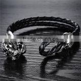 New Trending Skull Style Stainlesss Steel Genuine Leather Bracelet Men thumbnail-4