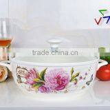 10" Porcelain Microwave Pot With Glass Lid thumbnail-2