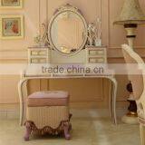 French Style Wooden Carved Purple and Ivory Painting Antique Vanity Makeup Dresser With Mirror - BF07-70355D thumbnail-1