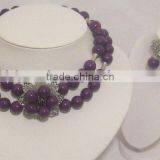 Fashion 12mm Round Purple Jade Necklace and Earring Set thumbnail-1