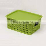 Rattan Laundry Plastic Basket Sundries Storage With Lid & Handle thumbnail-5