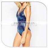 Metallic Foil Snake Print Lattice Women Bodysuit thumbnail-5