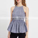 Wholesale Women Apparel Ruffle Spaghetti Strap Keyhole Back Linen Tank Top thumbnail-2