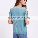 MGOO Design Custom Made Feather Print Split Shoulder Tee Short Sleeve Stretchy Soft Modal Tshirt Women Jersey Shirt thumbnail-5