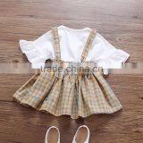 Two Piece Set Female Baby Strap Skirt Baby White Short Sleeve T Shirt Little Girl Suit Clothes thumbnail-2