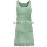 Mint Green Sleeveless Fringed Braided Suede Shift Dress thumbnail-6